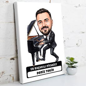  - Piyanist Müzisyen Erkek Karikatürlü Kanvas Tablo