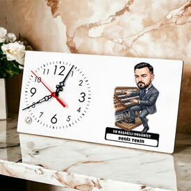  - Organist Müzisyen Erkek Karikatürlü Masa Saati