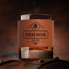 Orijinal At Tasarımlı Viski Bardağı Taba Derili - Thumbnail