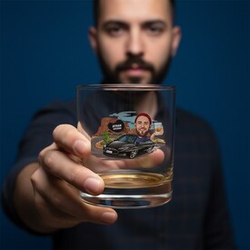  - Otomobil Sevdalısı Erkek Karikatürlü Viski Bardağı