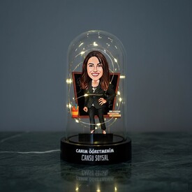  - Öz Güveni Yüksek Öğretmenim Karikatürlü Fanus Biblo