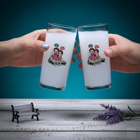  - Parktaki Aşıklar Karikatürlü İkili Rakı Bardağı Seti