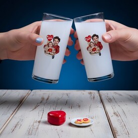  - Pastadan Çıkan Aşk Karikatürlü İkili Rakı Bardağı Seti