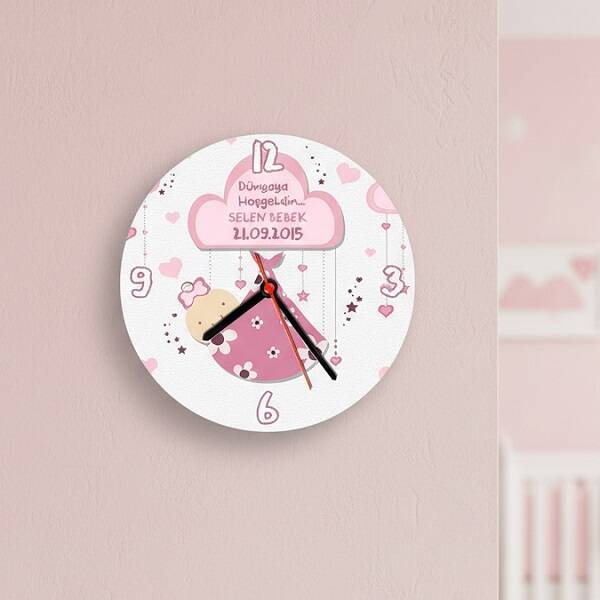 Pembe Hoş Geldin Bebek Duvar Saati
