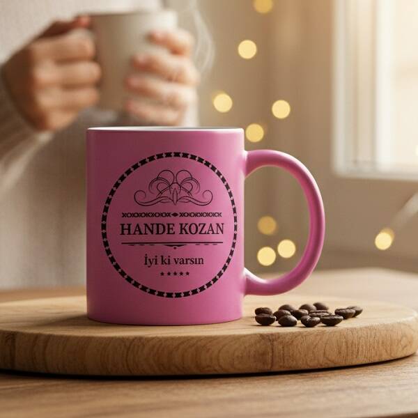 Pembe Renk İsimli ve Mesajlı Kupa Bardak