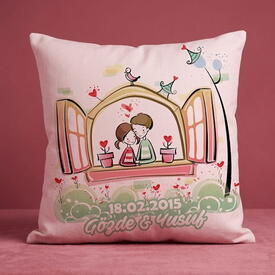  - Penceredeki Sevgililer Kare Yastık