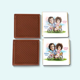Piknikteki Çiftler Karikatürlü Çikolata Kutusu - Thumbnail
