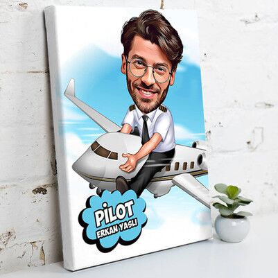  - Pilot İçin Karikatürlü Kanvas Tablo