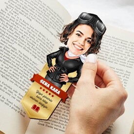 Pilot Kadın Karikatürlü Kitap Okuma Ayracı - Thumbnail