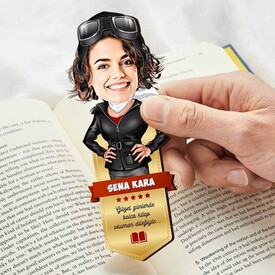 Pilot Kadın Karikatürlü Kitap Okuma Ayracı - Thumbnail