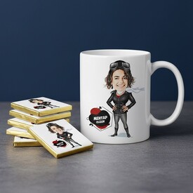  - Pilot Kadın Karikatürlü Kupa ve Çikolata