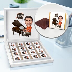 Piyanist Erkek Karikatürlü Çikolata Kutusu - Thumbnail