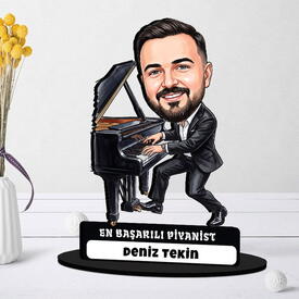 Piyanist Müzisyen Erkek Karikatürlü Biblo - Thumbnail
