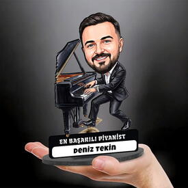  - Piyanist Müzisyen Erkek Karikatürlü Biblo