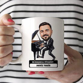  - Piyanist Müzisyen Erkek Karikatürlü Kupa Bardak