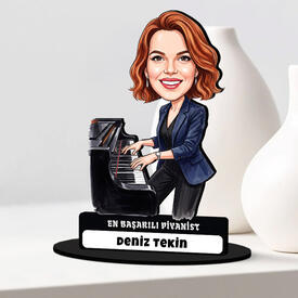 Piyanist Müzisyen Kadın Karikatürlü Biblo - Thumbnail