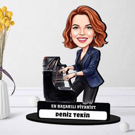 Piyanist Müzisyen Kadın Karikatürlü Biblo - Thumbnail