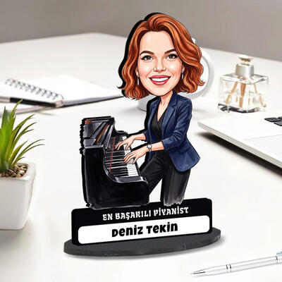  - Piyanist Müzisyen Kadın Karikatürlü Biblo
