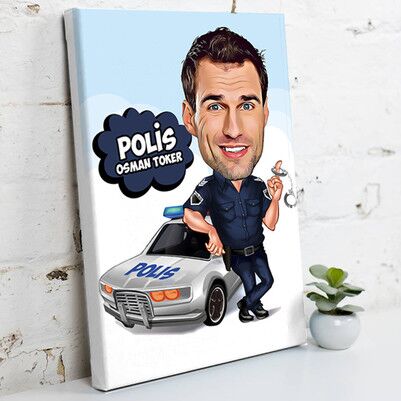  - Polis İçin Karikatürlü Kanvas Tablo