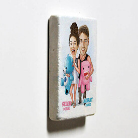 Ponçik Çiftler Karikatürlü Taş Buzdolabı Magneti - Thumbnail