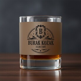  - Premium isim ve Tarihli Viski Bardağı Vizon Derili