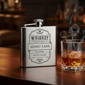  - Premium Kişiye Özel Çelik İçki Matarası 6 Oz Gümüş
