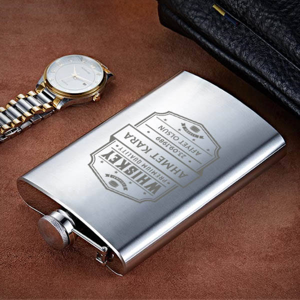 Premium Kişiye Özel Çelik İçki Matarası 8 Oz Gümüş