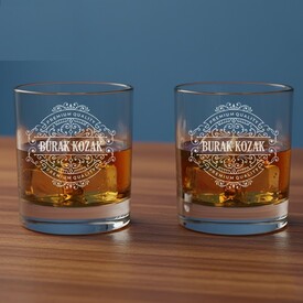  - Premium Tasarımlı İsimli İkili Viski Bardağı
