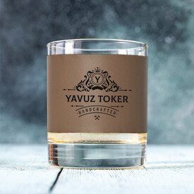 Premium Tasarımlı İsimli Vizon Deri Kaplı Viski Bardağı - Thumbnail