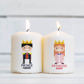Prens ve Prenses Tasarımlı 2li Mum Seti - Thumbnail