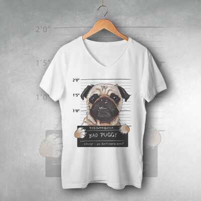 Puggy Dog Tasarım Unisex Tişört - Thumbnail