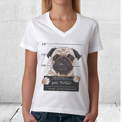 Puggy Dog Tasarım Unisex Tişört - Thumbnail