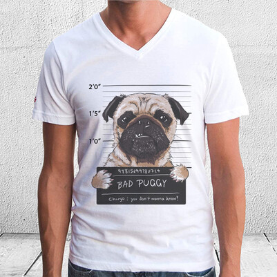 Puggy Dog Tasarım Unisex Tişört - Thumbnail
