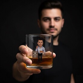  - Puro İçen Erkek Karikatürlü Viski Bardağı