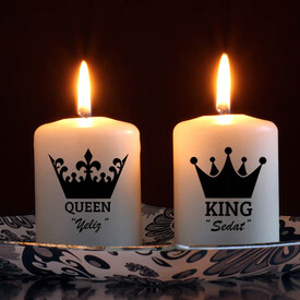 Queen And King Tasarımlı 2li Mum Seti - Thumbnail
