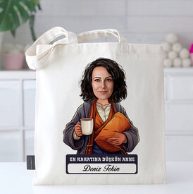  - Rahatına Düşkün Anne Karikatürlü Bez Çanta