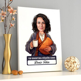 Rahatına Düşkün Anne Karikatürlü Kanvas Tablo - Thumbnail