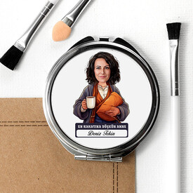 Rahatına Düşkün Anne Karikatürlü Makyaj Aynası - Thumbnail