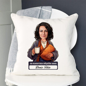 Rahatına Düşkün Anne Karikatürlü Yastık - Thumbnail