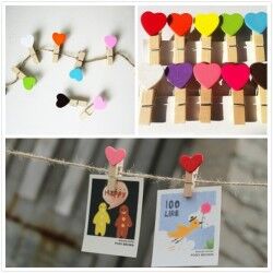 Renkli Kalp Fotoğraf Mandalları - Thumbnail