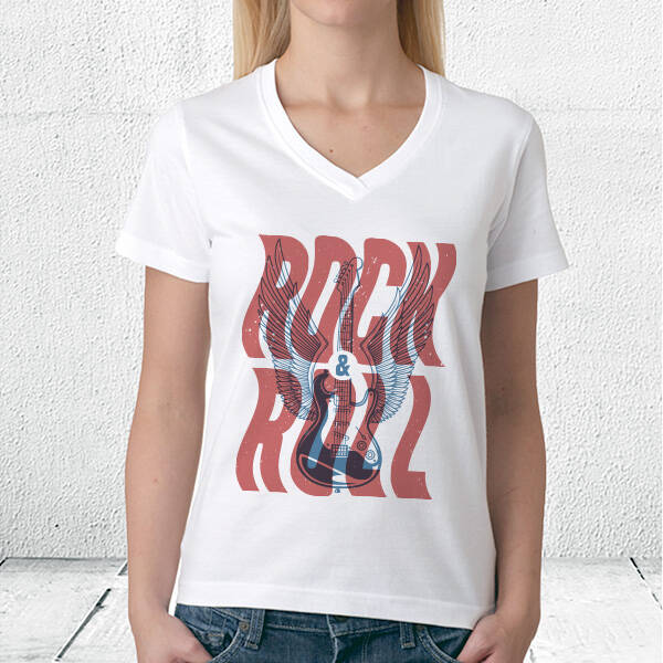 Rock and Roll Temalı Baskılı Tişört