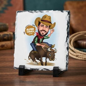  - Rodeo Yapan Erkek Karikatürlü Taş Baskı