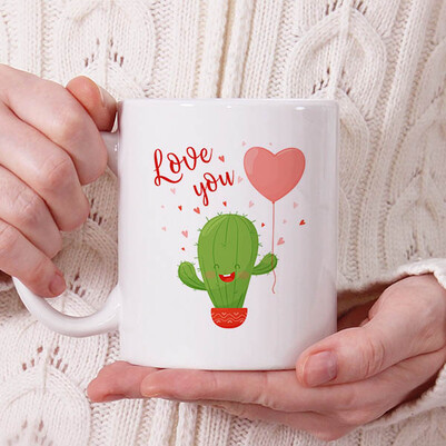  - Romantic Cactus Tasarım Kupa Bardak