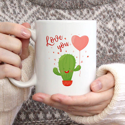 Romantic Cactus Tasarım Kupa Bardak - Thumbnail