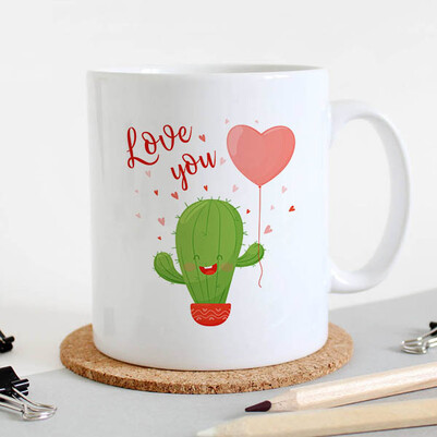 Romantic Cactus Tasarım Kupa Bardak - Thumbnail