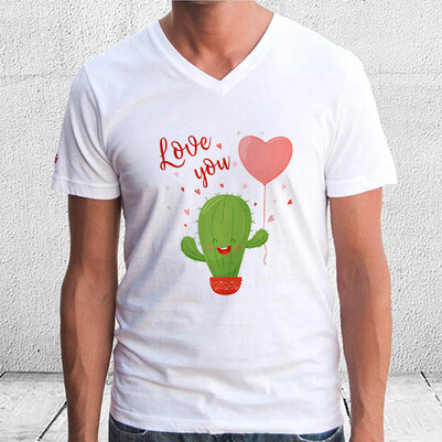 Romantic Cactus Tasarım Tişört - Thumbnail