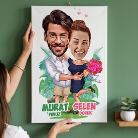  - Romantik Aşıklar Karikatürlü Kanvas Tablo