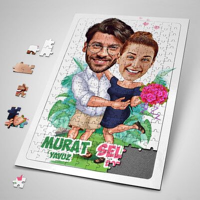  - Romantik Aşıklar Karikatürlü Puzzle