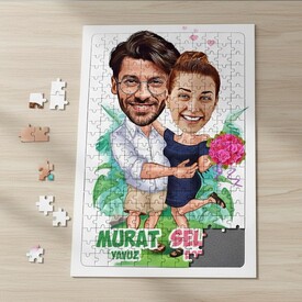  - Romantik Aşıklar Karikatürlü Puzzle