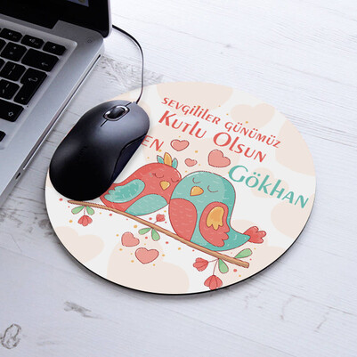 Romantik Çiftler Yuvarlak Mousepad - Thumbnail